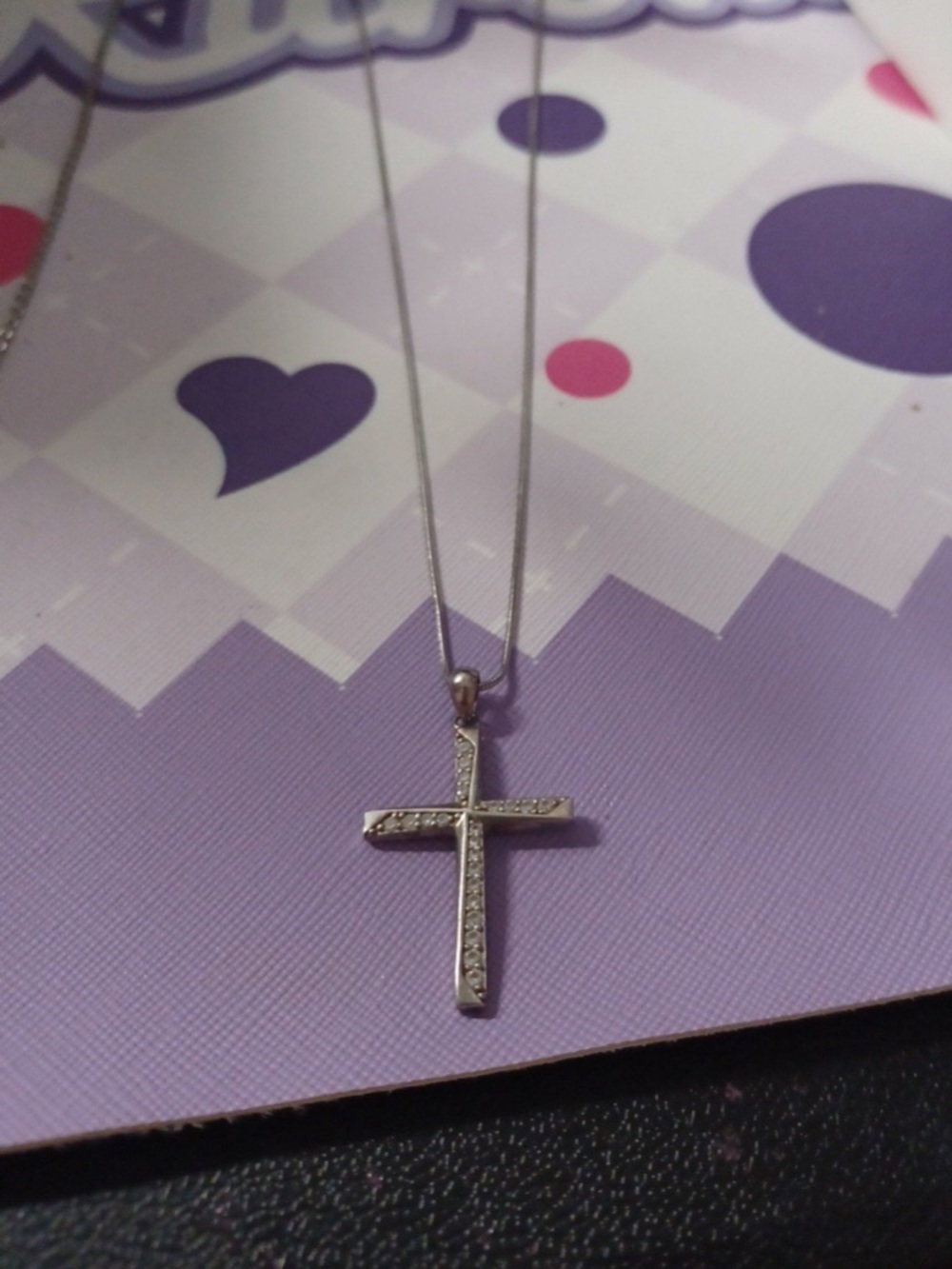 Sterling Silver Cross Pendant Necklace with Clear Stones - Silver